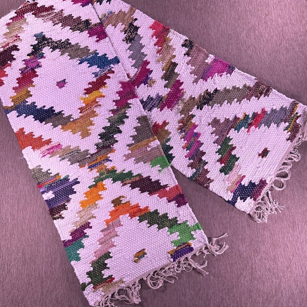Artistic Accents Woven Geometric Diamond Fringe Table Runner Multi Color Boho